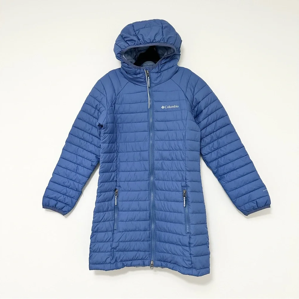 Columbia Youth Girls White Out Omni Heat Long Hooded Coat size 10/12 Winter Fall